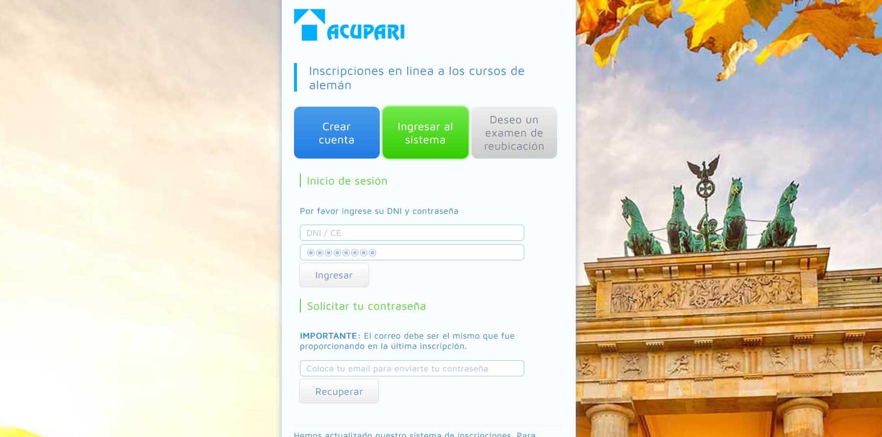 Inscripciones virtuales a los cursos de alemán ACUPARI