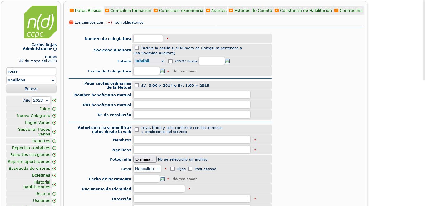 Sistema de gestión de colegiados, aportes y hoja de vida